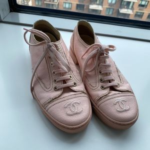 CHANEL pink cap toe sneakers